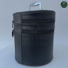 Masonic Fez Case - Imitation Black Leather With Silver Solid Handle & 2 Compartments