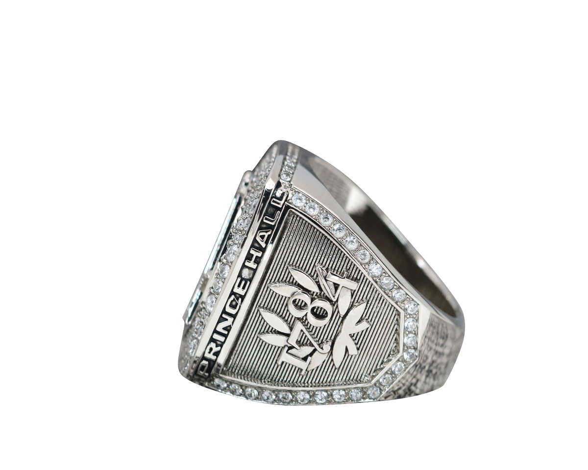 Master Mason Blue Lodge Ring - Prince Hall White Gold Plated - Bricks Masons