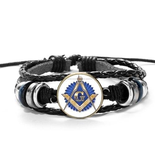 Master Mason Blue Lodge Bracelet - Gold Compass And Square G Leather