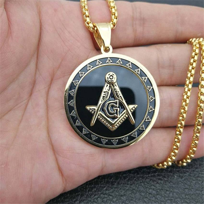 Master Mason Blue Lodge Necklace - Stainless Steel Square and Compass G