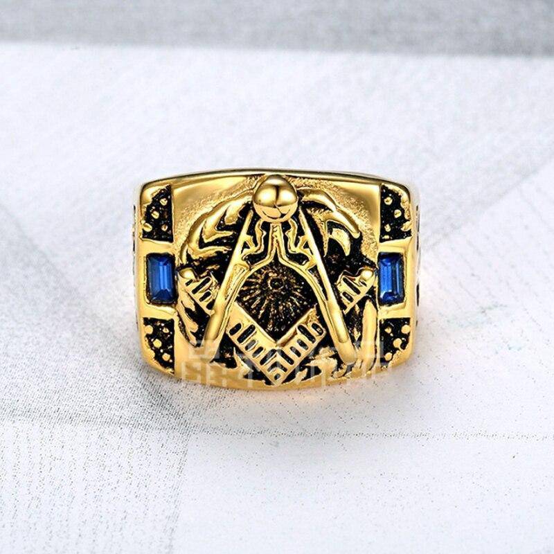 Master Mason Blue Lodge Ring - Compass And Square Golden and Blue Pearls