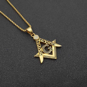 Master Mason Blue Lodge Necklace - Crystal Square & Compass G [Gold & Silver]