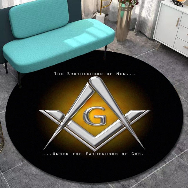 Master Mason Blue Lodge Rug - Square and Compass G Retro Round and Carpets - Bricks Masons