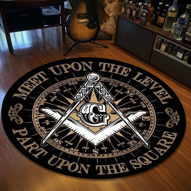 Master Mason Blue Lodge Rug - Square and Compass G Retro Round and Carpets - Bricks Masons