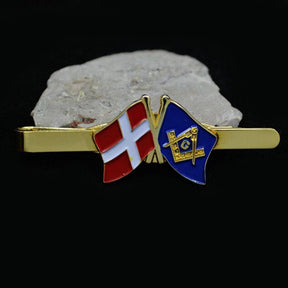 Master Mason Blue Lodge Tie Bar - Square and Compass G With Danish Flag