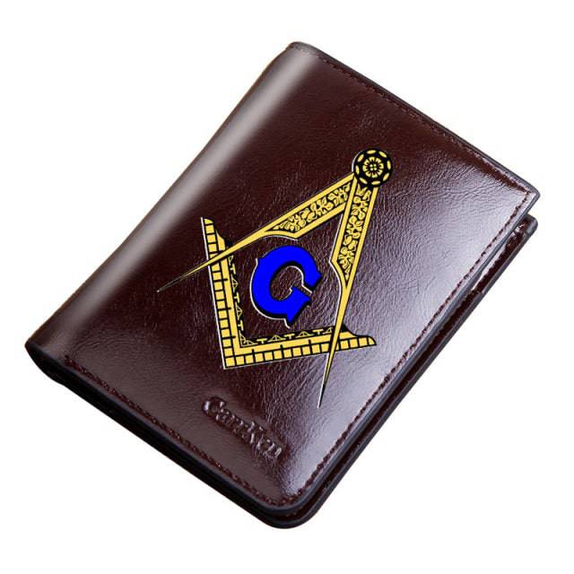 Master Mason Blue Lodge Wallet - Genuine Leather Passport & Credit Card Holder (Black/Coffee)