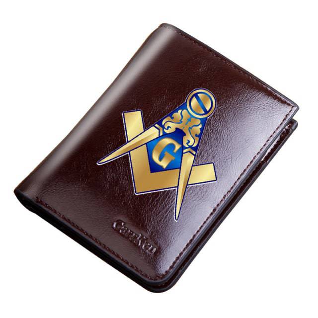 Master Mason Blue Lodge Wallet - With Credit Card Holder Leather (Black/Coffee)