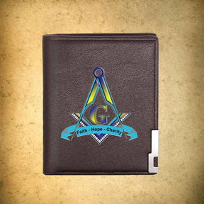 Master Mason Blue Lodge Wallet - Faith Hope Charity Pu Leather & Credit Card Holder (Black & Brown)