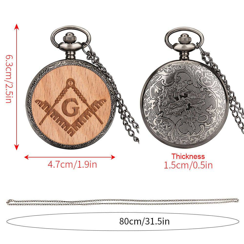 Master Mason Blue Lodge Pocket Watch - Silver Alloy Square and Compass G (Walnut/Beech Colors)