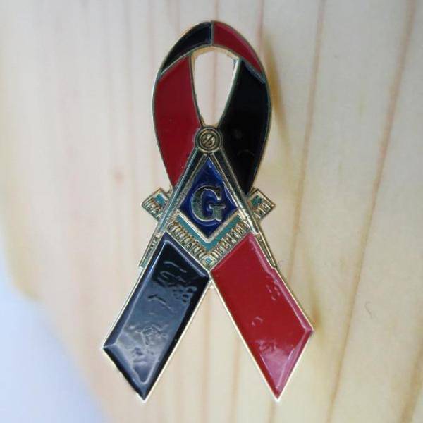 Master Mason Blue Lodge Lapel Pin - Red Black Awareness Ribbon