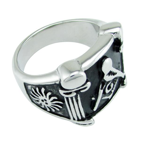 Master Mason Blue Lodge Ring - Silver Black Lodge Pillars