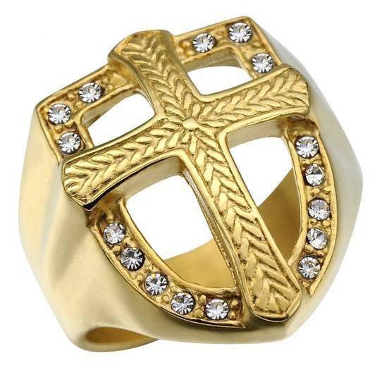 Knights Templar Commandery Ring - Golden Zirconia Armor