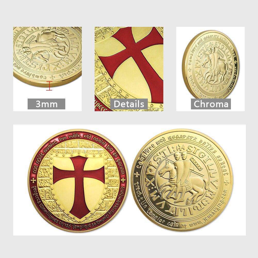 Knights Templar Commandery Commandery Coin - Wide Cross Shield Gold Plated Red (5 pieces)