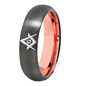 Master Mason Blue Lodge Ring - Gunmetal With Rose Gold Tungsten Personalizable