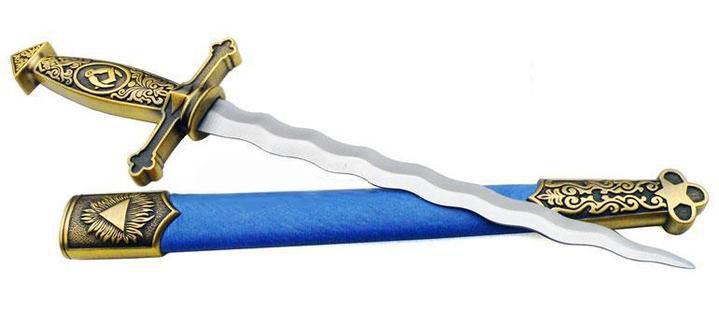 Fellowcraft Blue Lodge Dagger - Square Compass Sword Knife Snake Flaming Blade Blue 13.6"