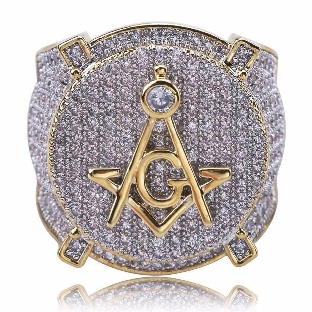 Master Mason Blue Lodge Ring - Cubic Zirconia Copper Gold