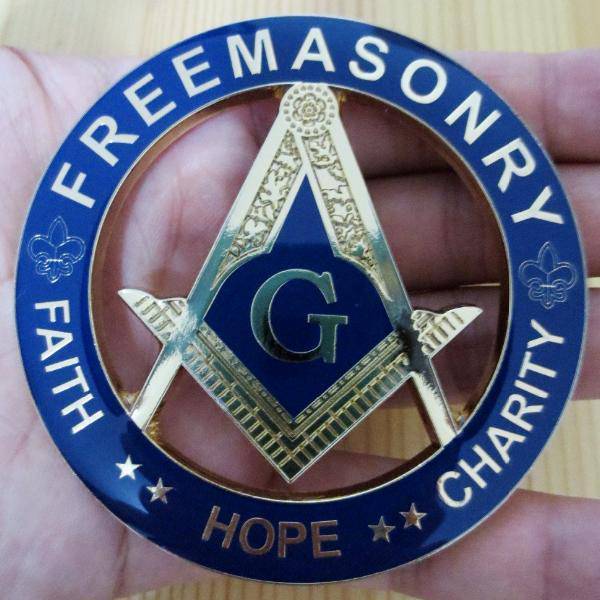 Master Mason Blue Lodge Car Emblem - FAITH HOPE CHARITY Blue Medallion - Bricks Masons