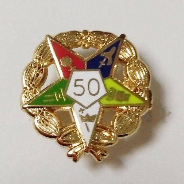 OES Lapel Pin - Eastern Star 50 Year Service With Wreath