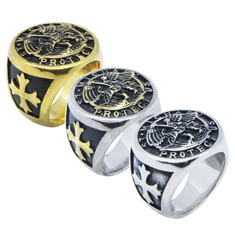 Knights Templar Commandery Ring - Saint Michael Protect Us Different Color