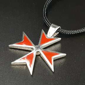 Order Of Malta Necklace - Templar Red Cross With Chain or Cord- Large size cross - Bricks Masons
