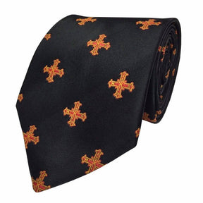 Red Cross of Constantine Necktie - Black Machine Embroidered - Bricks Masons