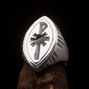 Red Cross Of Constantine Ring - Silver & Black Chi Rho Christogram Sterling Silver - Bricks Masons