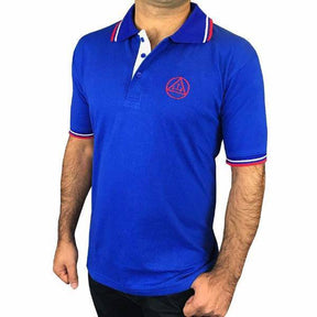 Royal Arch Chapter Polo Shirt - Blue with Red Triple Tau Insignia - Bricks Masons