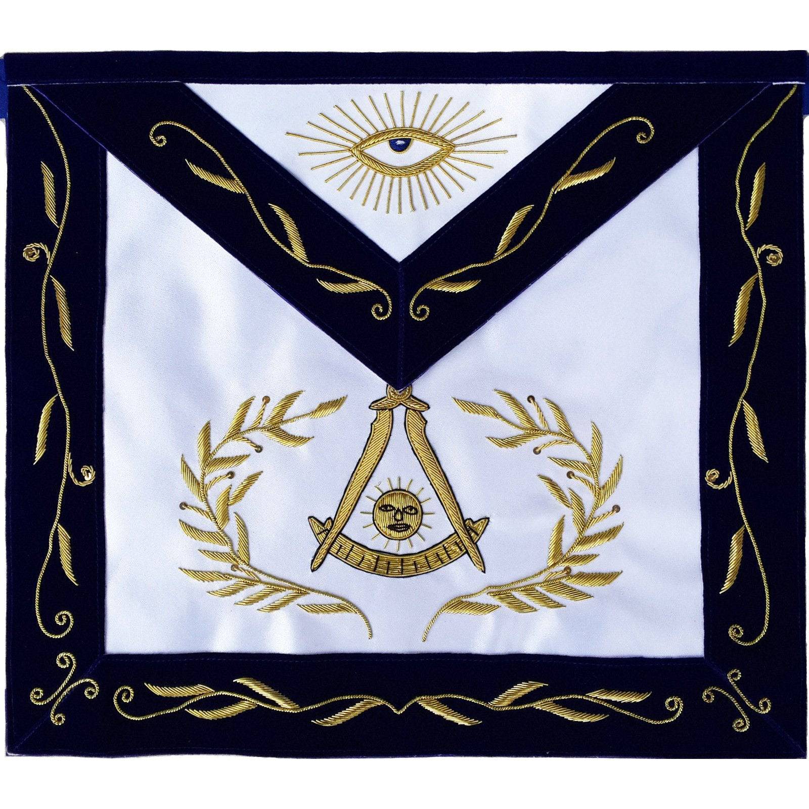 Past Master Blue Lodge Apron - Blue Velvet with Gold Hand Embroidery