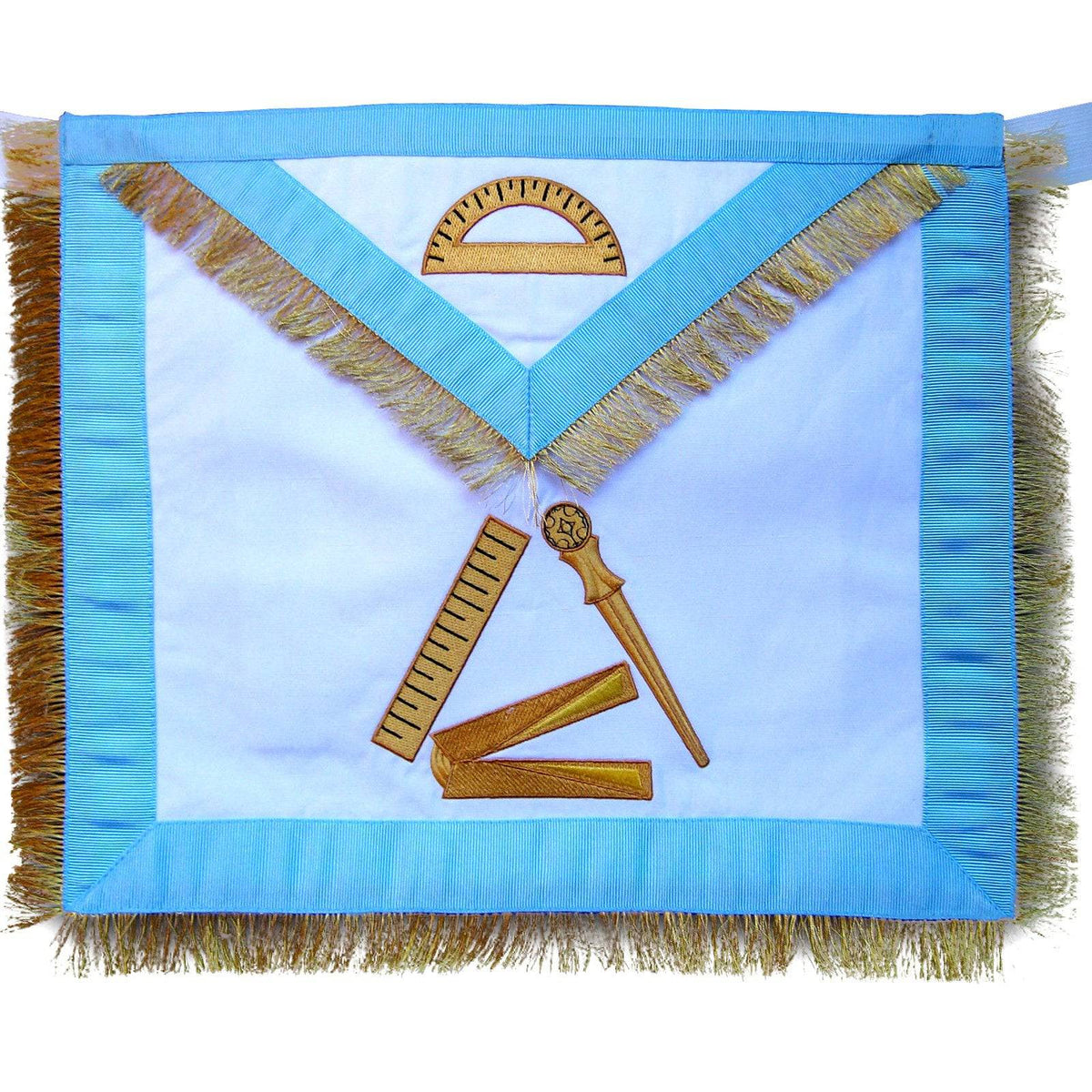 12th Degree Scottish Rite Apron - White with Sky Blue Borders & Gold Fringe