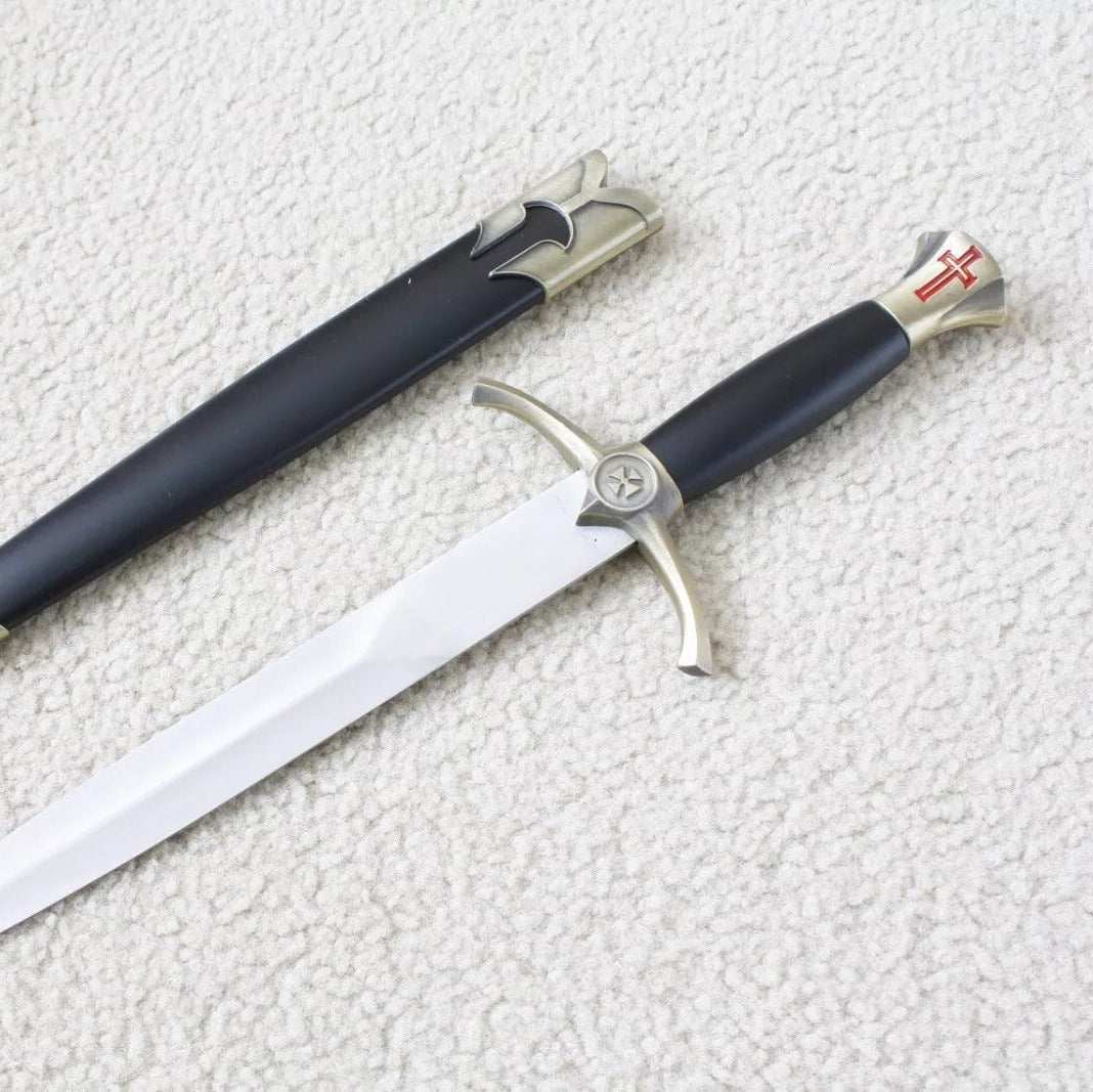 Knights Templar Sword - Brass Medieval Red Cross Crusader With Black Scabbard (15.4") - Bricks Masons