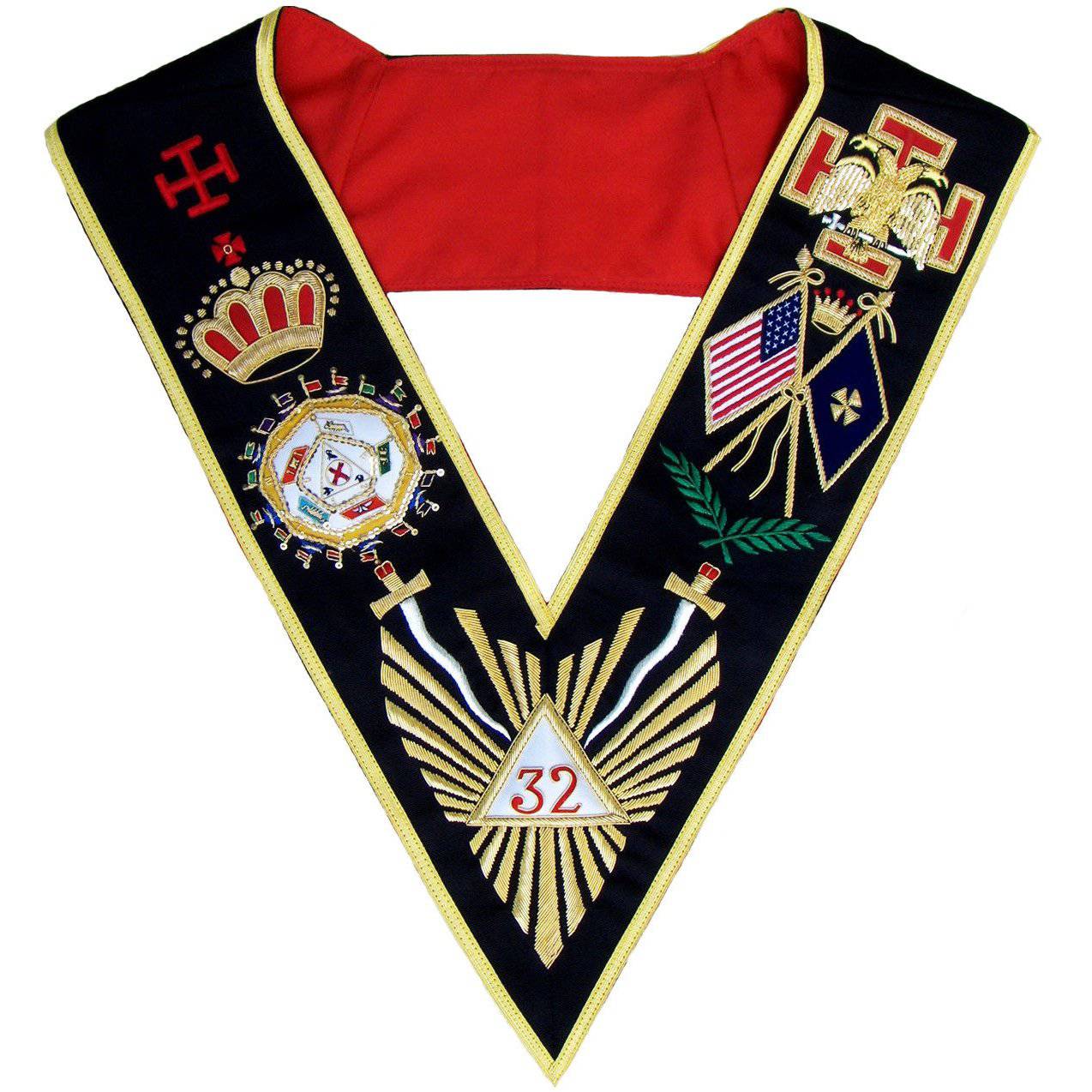 32nd Degree Scottish Rite Collar - Black Moire Gold Braid