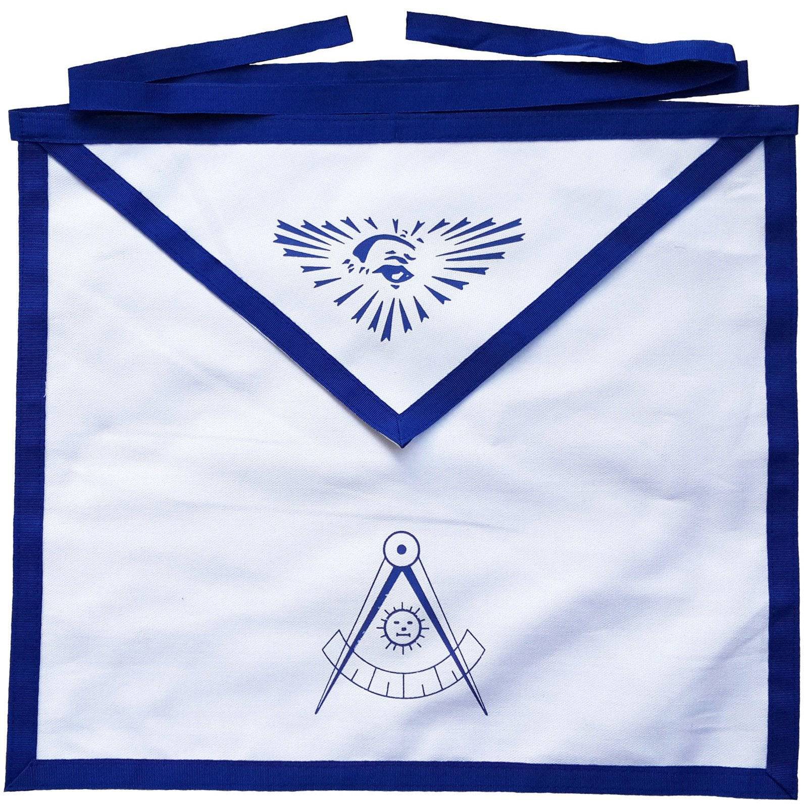 Past Master Blue Lodge Apron - White Duck Cotton Royal Blue Ribbon