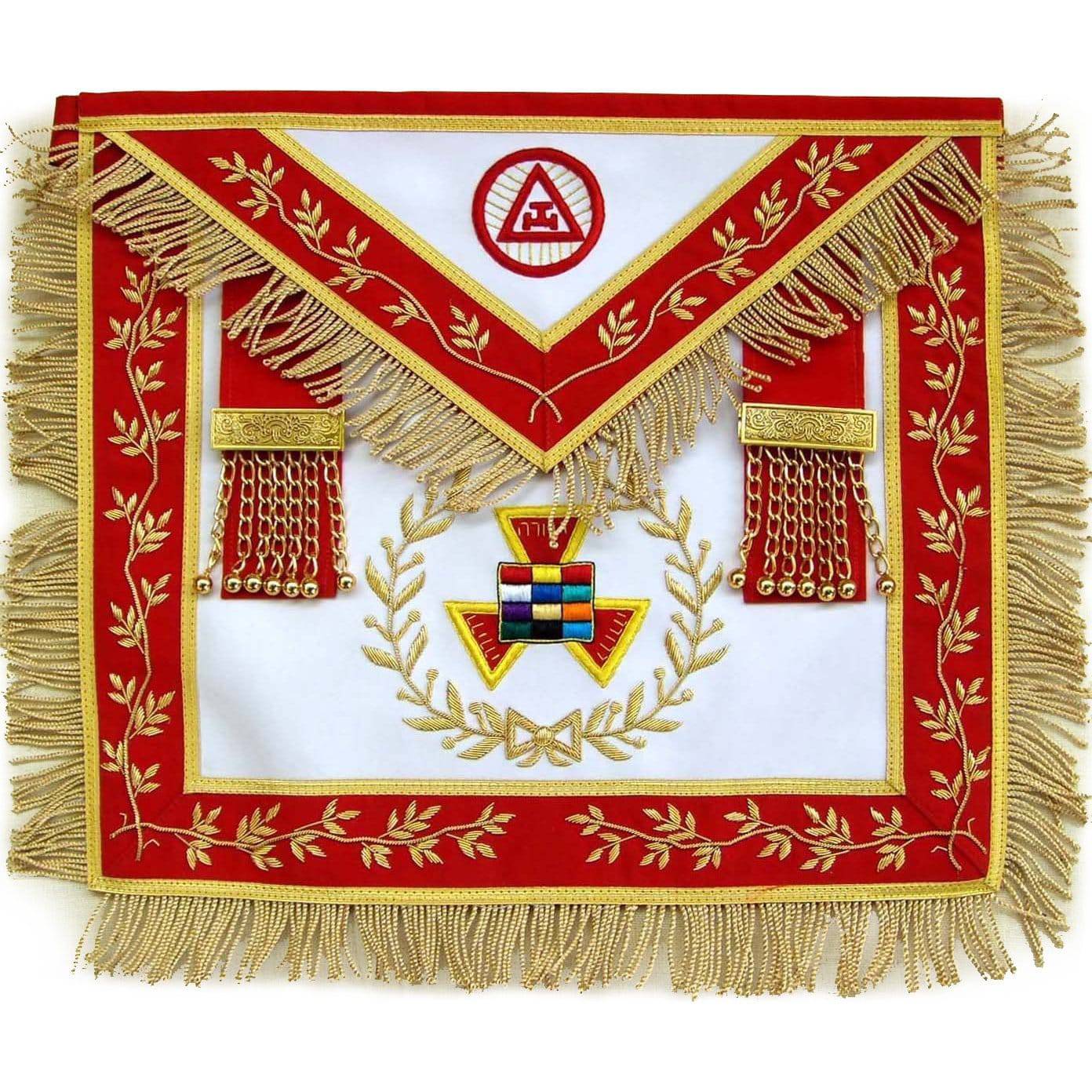 Grand High Priest Royal Arch Chapter Apron - Red Velvet with Wreath & Fringe