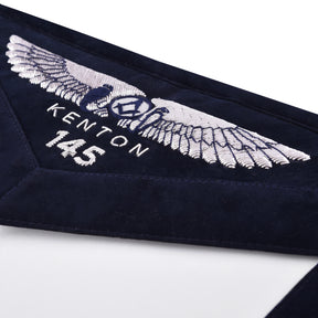 Senior Steward Blue Lodge Officer Apron - Kenton Lodge Navy Velvet With Silver Embroidery Thread - Bricks Masons