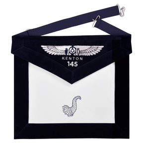 Senior Steward Blue Lodge Officer Apron - Kenton Lodge Navy Velvet With Silver Embroidery Thread - Bricks Masons