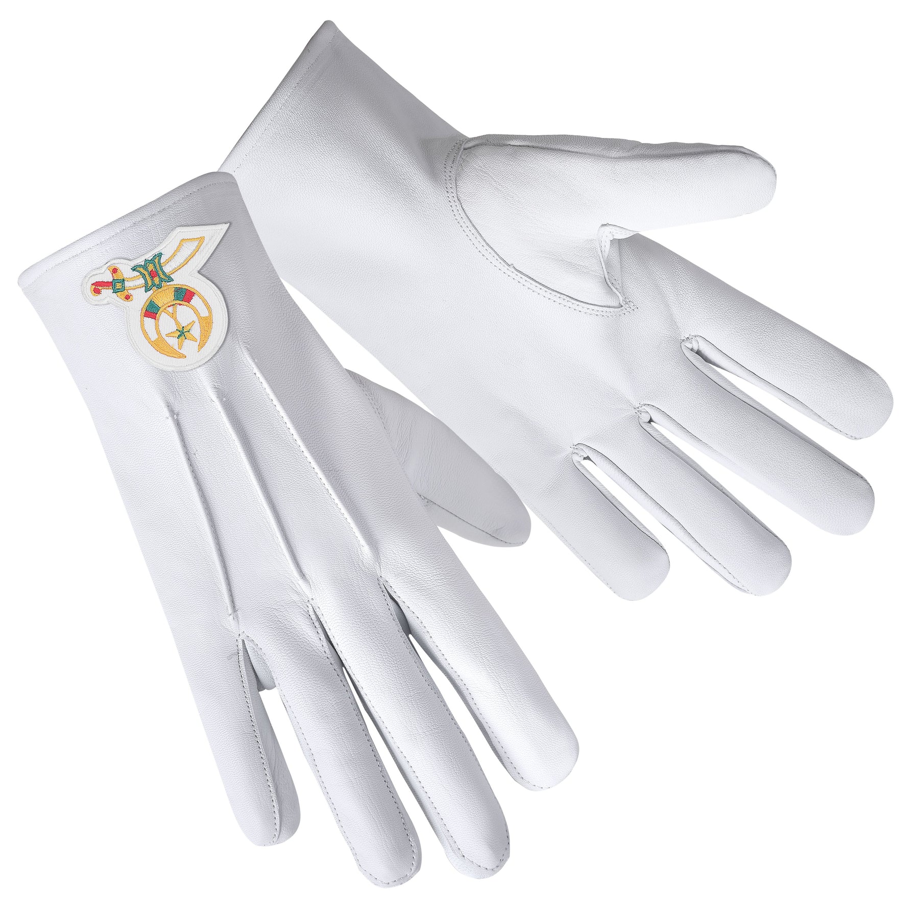 Shriners Glove - White Leather With Gold Emblem - Bricks Masons