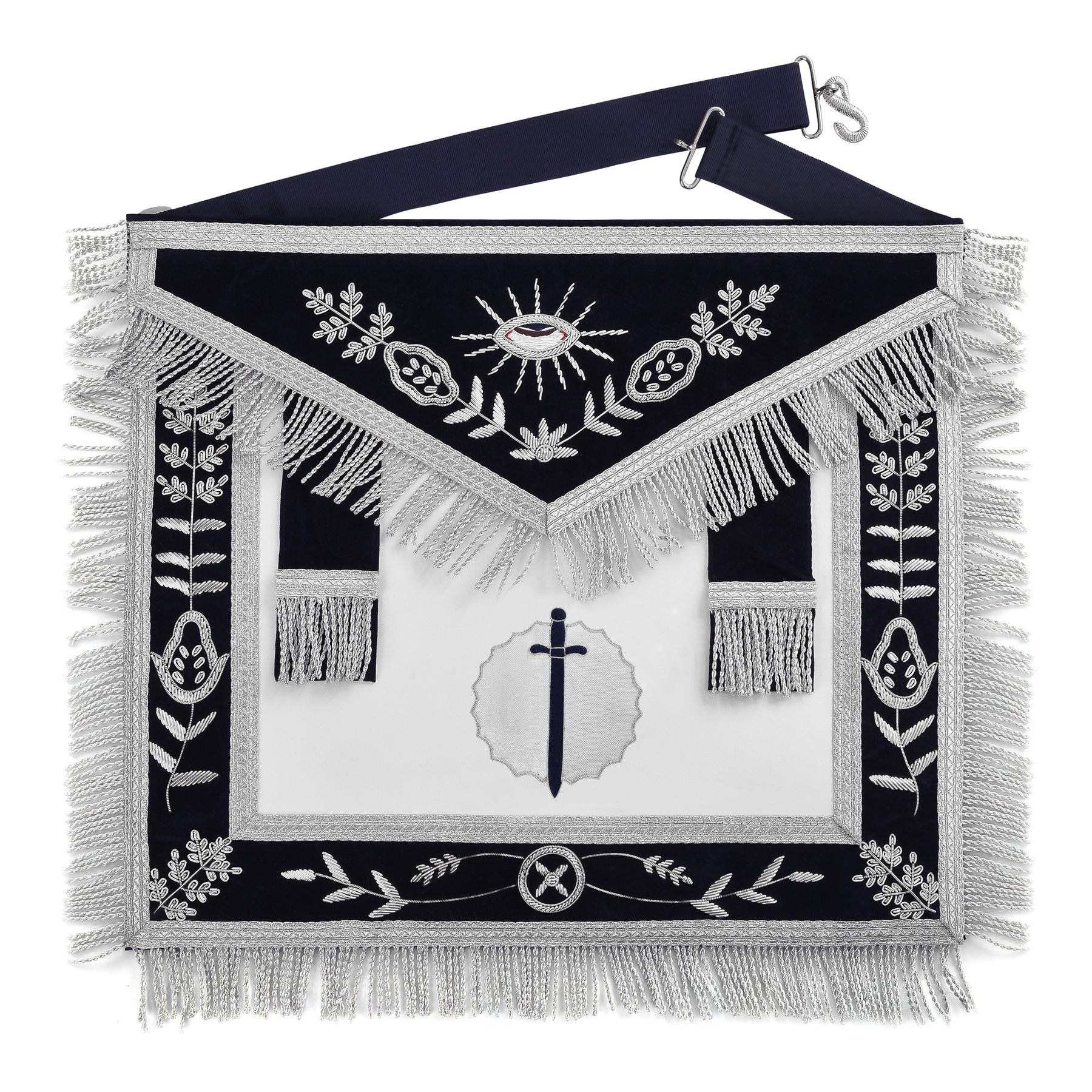 Tyler Blue Lodge Officer Apron - Blue With Silver Fringe - Bricks Masons