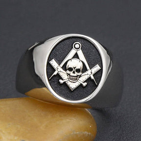 Widows Sons Ring - Skull and Bones 925 Sterling Silver - Bricks Masons