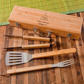 33rd Degree Scottish Rite Grill Tool - BBQ Set & Bamboo Case - Bricks Masons