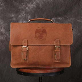 32nd Degree Scottish Rite Briefcase - Wings Down Handmade Leather - Bricks Masons