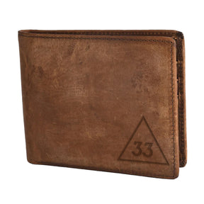 Handmade Leather 33rd Degree Scottish Rite Wallet - Light & Dark Brown - Bricks Masons