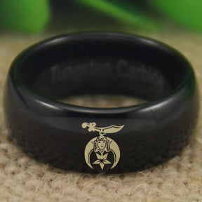 Shriners Ring - Black Dome Tungsten - Bricks Masons