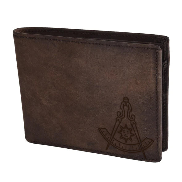Handmade Leather Past Master Blue Lodge California Regulation Wallet - Light & Dark Brown - Bricks Masons