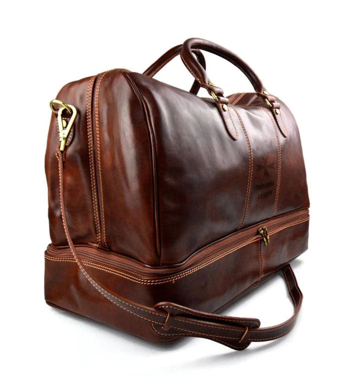 Order Of Malta Travel Bag - Genuine Light Brown Leather - Bricks Masons