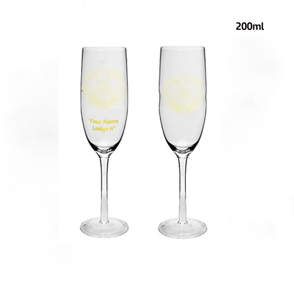 Grand Master Blue Lodge Champagne Flute - 2 Pieces Set - Bricks Masons