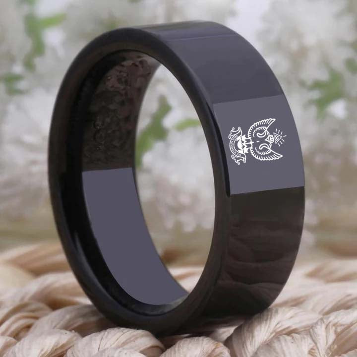 33rd Degree Scottish Rite Ring - Wings Up Black Tungsten - Bricks Masons