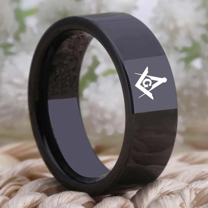 Master Mason Blue Lodge Ring - Black Tungsten - Bricks Masons