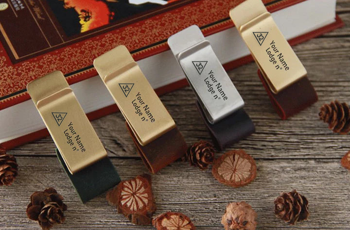 32nd Degree Scottish Rite Pen Holder - Leather Brass - Bricks Masons