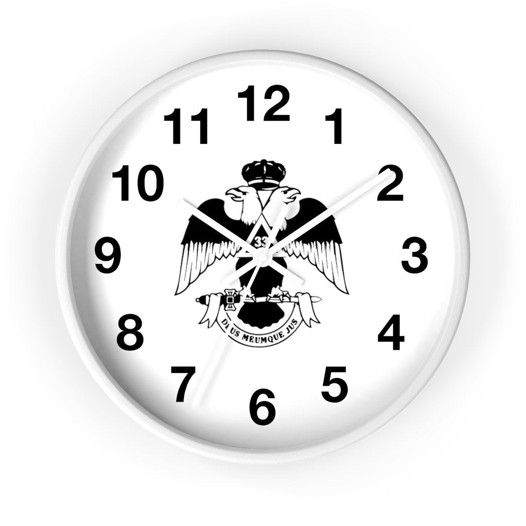 33rd Degree Scottish Rite Clock - Wings Down Wooden Frame - Bricks Masons