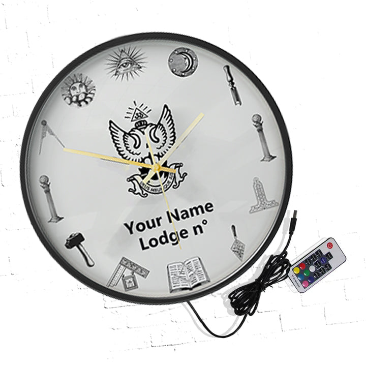 33rd Degree Scottish Rite Clock - Wings Up Frame with LED - Bricks Masons